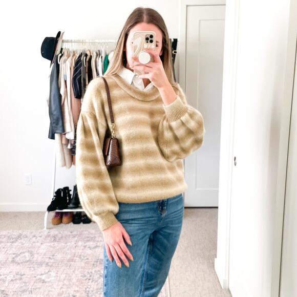 SOMETHING NAVY Neutral Tan Striped Sweater - Picture 2 of 16